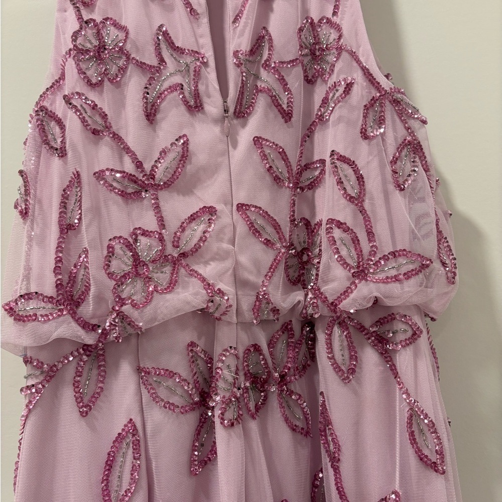 Adrianna Papell Blouson Mermaid Gown with Jasmine Beading in Pink Lace - Picture 7 of 11